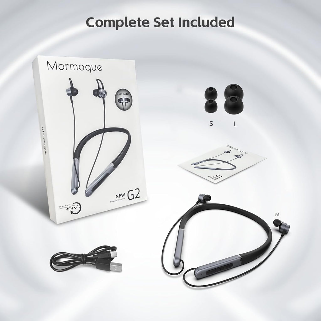 MORMOQUE Neckband Bluetooth Headphones,Wireless Earbuds with Magnetic Switch,Built-in Microphone Earphone,40H Playtime,ENC+IPX5 Waterproof HD Bass,for Sports/Running/Gym/Travel,Compatible iOS/Android