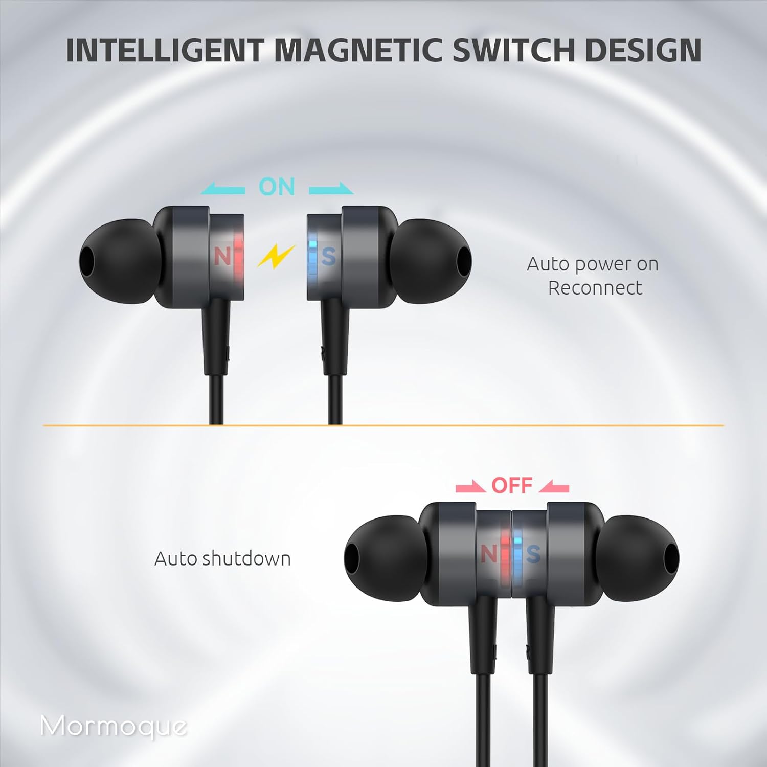 MORMOQUE Neckband Bluetooth Headphones,Wireless Earbuds with Magnetic Switch,Built-in Microphone Earphone,40H Playtime,ENC+IPX5 Waterproof HD Bass,for Sports/Running/Gym/Travel,Compatible iOS/Android