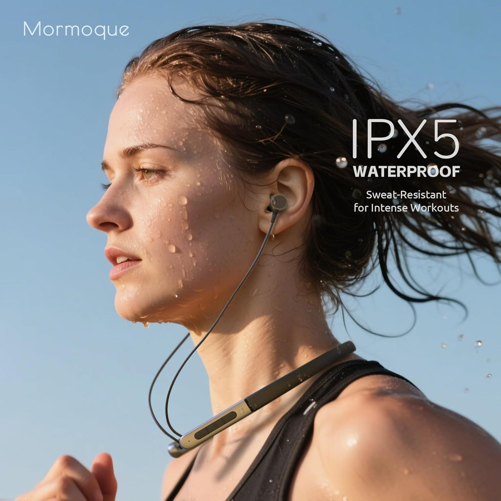 MORMOQUE Neckband Bluetooth Headphones,Wireless Earbuds with Magnetic Switch,Built-in Microphone Earphone,40H Playtime,ENC+IPX5 Waterproof HD Bass,for Sports/Running/Gym/Travel,Compatible iOS/Android